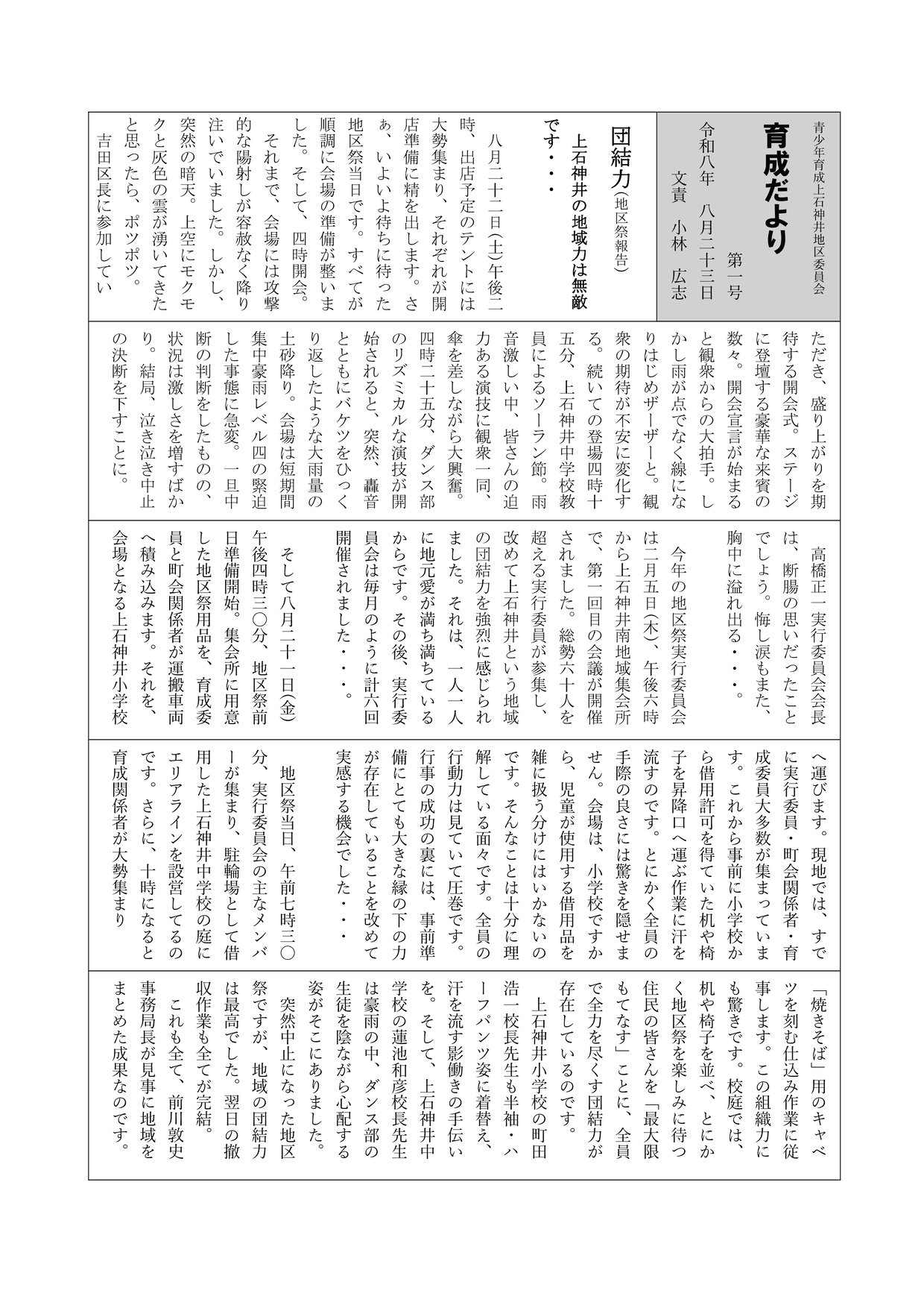 2026/08/23 育成だより 第01号